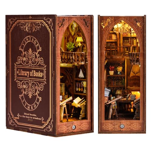 Ulikey Book Nook Kit, Miniatur Haus, DIY Miniature House Puppenhäuser Set 3D Puzzle Buchständer aus Holz mit LED Lampe und Anweisungen für Bücherregal Deko und Kreativen Geschenken (Bibliothek) von Ulikey