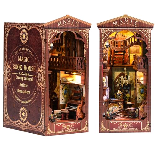 Ulikey DIY Book Nook Kit, DIY Miniature House, 3D Puzzle Buchstützen aus Holz mit LED-Licht und Gebrauchsanweisung Geeignet für Kinder oder Erwachsene ab 10 Jahren zum Bauen von Ulikey