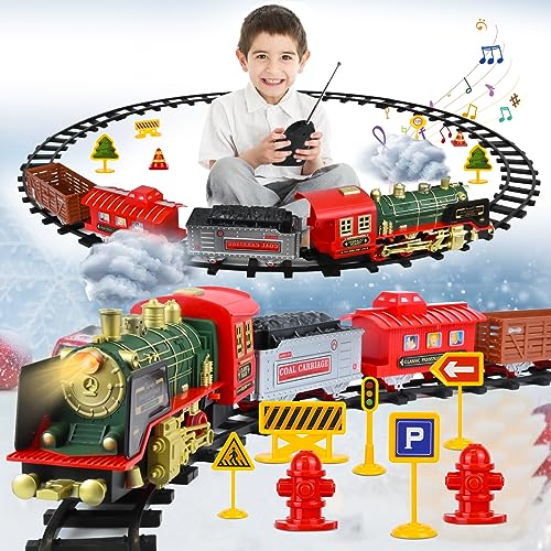 Ulikey Elektrischer Zug für Kinder, Fernbedienung Dampfzug Spielzeug mit Licht und Sound, Weihnachtszug um den Baum, Christmas Dampflokomotive Geschenk für Kinder ab 3 Jahren von Ulikey