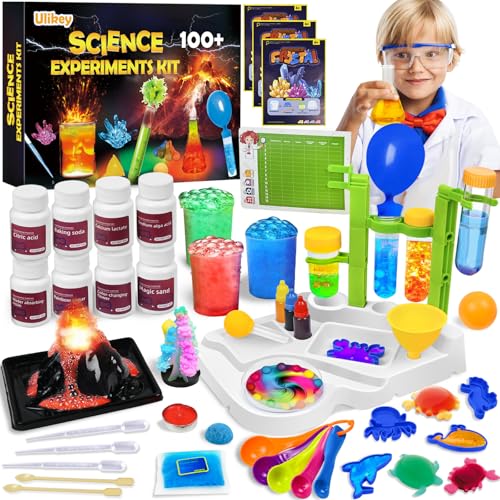 Ulikey Experimente Wissenschaft Kit für Kinder, 100+ Wissenschaft Experimentierkasten Spielzeug für Jungen und Mädchen ab 6, Kristalle Züchten, Vulkan, Chemielabor, Chemiebaukasten Kinder Labor von Ulikey