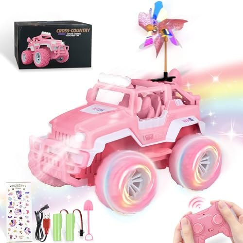 Ulikey Ferngesteuertes Auto, Off Road Auto mit LED Scheinwerfern, 1:16 SUV Pink Jeep, Offroad Auto Klettern mit Windmühle und Aufkleber, All-Terrain Ferngesteuertes Auto 4-12 Jungen Mädchen Geschenke von Ulikey