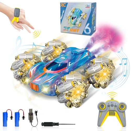 Ulikey Ferngesteuertes Auto Kinder, 4WD RC Stunt Car mit Spray, Lichtern, Musik, 2.4 GHz RC Drift Car Outdoor Spiele mit Handsteuerung 360°Rotation Geschenk für Jungen ab 5 6 7 8 9 10 Jahre (Blau) von Ulikey