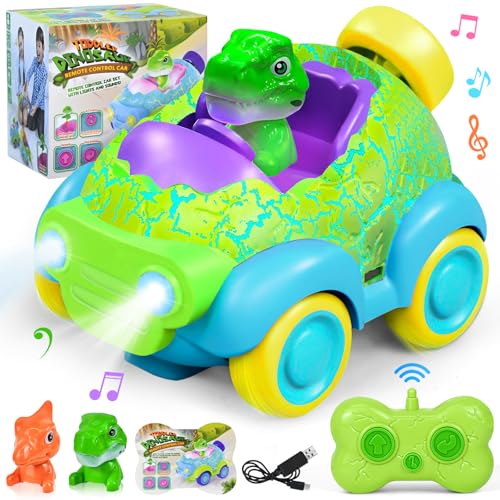 Ulikey Ferngesteuertes Auto ab 3 Jahre, Dinosaurier Spielzeugauto mit Lichtern und Musik, Dinosaurier Spielzeug RC Auto, Mädchen und Jungen Kinderspielzeug Geburtstag Geschenk Innen Außen (Grün) von Ulikey