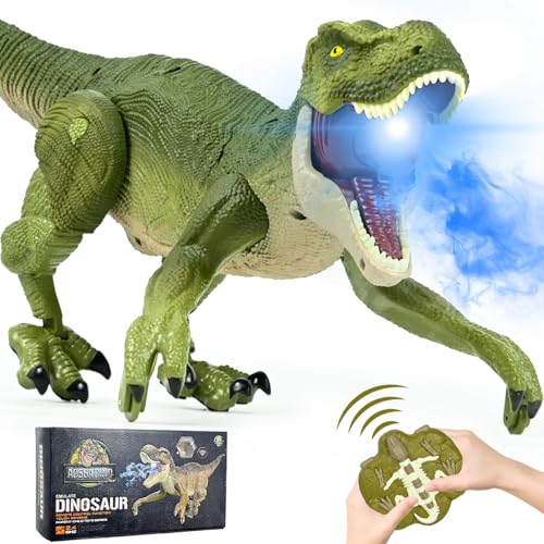 Ulikey Ferngesteuertes Dinosaurier Spielzeug für Kinder, 2.4 GHz Realistische T-Rex mit Spray, Licht, Gehen, Brüllen und Berührungsempfindlich, Elektronik Rc Robot Dino Geschenk für Jungen und Mädchen von Ulikey