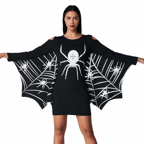 Ulikey Halloween kostüm damen kleid Spinne, Halloween Kostüm Damen Spinne Fledermaus Kostüm Damen Umhang mit Trägerloses für Damen Halloween Karneval Party (XXL) von Ulikey