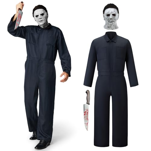 Ulikey Halloween Michael Myers Kostüm für Erwachsene, 3 Pcs Michael Myers Horror Cosplay Kostüm Set mit Overall Herren Arbeitskleidung und Michael Myers Maske für Erwachsene Halloween Karneval von Ulikey