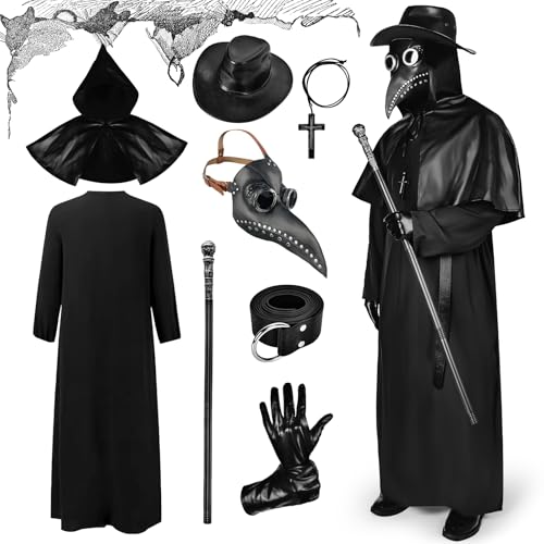 Ulikey Pestdoktor Kostüm, Pestdoktor Kostüm Herren Plague Doctor Costume Cosplay Set, Mittelalter Pestdoktor Outfit mit Pestdoktor Maske, Zepter Hut Handschuhe Accessoire für Erwachsene Halloween (L) von Ulikey