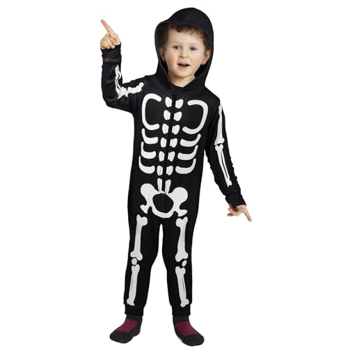 Ulikey Halloween Skelett Kostüm Kinder, Halloween Skelett Onesie Pyjama Kinder Halloween Totenkopf Jumpsuit für Halloween, Cosplay, Karneval (5T) von Ulikey