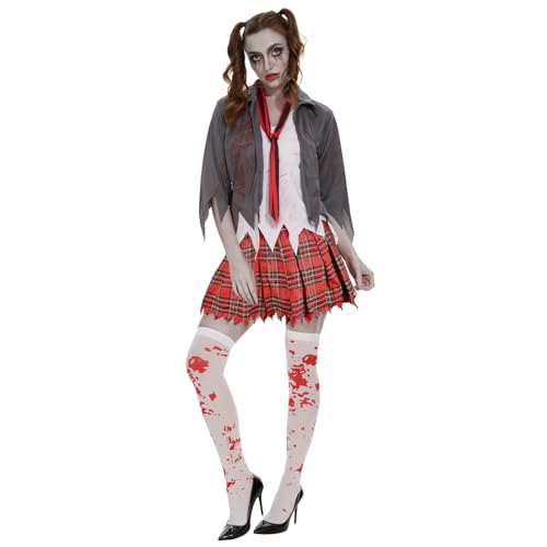 Ulikey Horror Zombie Schulmädchen Kostüm, Zombiekostüm Schülerin, Halloween Kostüm Damen für Halloween Party, Cosplay (L) von Ulikey