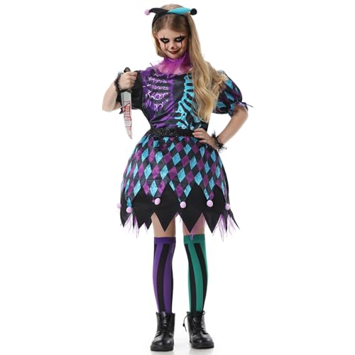 Ulikey Clown Kostüm Mädchen, Quinn Kostüm Set für Kinder, Quinn Kostüm Karneval Cosplay, Clown Outfit Kostüme für Faschingskostüme Kinder Karneval Party Cosplay (L (10-12 Jahre)) von Ulikey