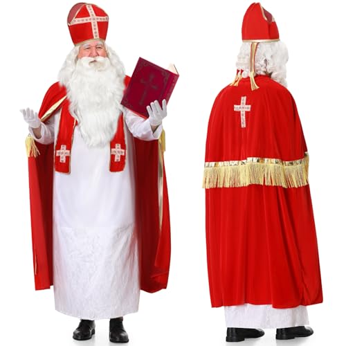 Ulikey Nikolaus Kostüm Herren, Weihnachtsmann Nikolaus Kostüm, Santa Claus Nikolauskostüm Set mit Komplettem Weihnachtsmann Zubehör Set, Weihnachtsmann Outfit Erwachsene für Weihnachten, Karneval(2XL) von Ulikey