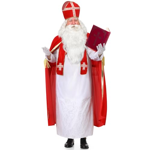 Ulikey Nikolaus Kostüm Herren, Weihnachtsmann Nikolaus Kostüm, Santa Claus Nikolauskostüm Set mit Komplettem Weihnachtsmann Zubehör Set, Weihnachtsmann Outfit Erwachsene für Weihnachten, Karneval (L) von Ulikey