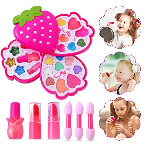 Ulikey Mädchen Kinderschminke Set, Waschbar Schminkset Spielzeug, Kosmetiktasche Makeup Rollenspiel Spielzeug Schminkkoffer Kosmetikset mit Nagellack, Lipgloss, Rouge für Kleine Mädchen von Ulikey