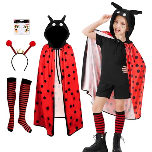 Ulikey marienkäfer kostüm kinder, Ladybug kostüm Mädchen mit Marienkäfer Haarreif, Strümpfe, Karnevals Marienkäfer Cape mit Kapuze für Kinder, Karneval, Fasching, Mottoparty von Ulikey