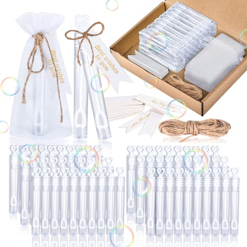 Ulikey Seifenblasen Hochzeit Set, 60Pcs Mini Bubbles mit Herzgriff, Seifenblasen Spielzeug in weiß mit Sticker, Wedding Bubbles für Valentinstag Hochzeit Geburtstag Gastgeschenk (Hang-Tag) von Ulikey