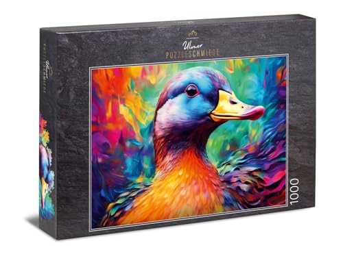 Ulmer Puzzleschmiede - 1000 Teile Enten-Puzzle Quack - Schillerndes Portrait der Ente vor abstraktem Hintergrund - Vogel-Puzzle mit Qualität Made in Germany von Ulmer Puzzleschmiede