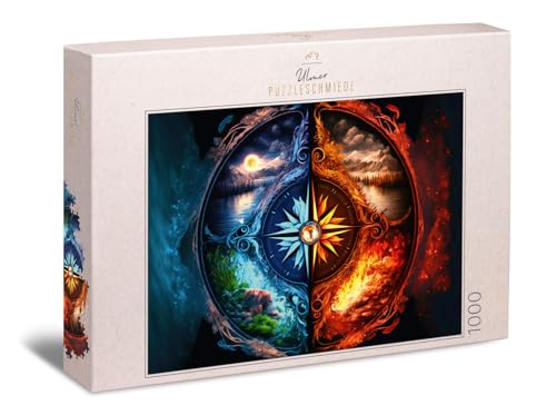 Ulmer Puzzleschmiede - 1000 Teile Puzzle Welten-Reise - energiereiches Kompass-Motiv im Fantasy-Design mit Feuer und Wasser in Yin Yang-Symbolik - Qualität Made in Germany Ulmer Puzzleschmiede - 1000 Teile Puzzle Welten-Reise - energiereiches Kompass-Motiv im Fantasy-Design mit Feuer und Wasser in Yin Yang-Symbolik - Qualität Made in Germany von Ulmer Puzzleschmiede