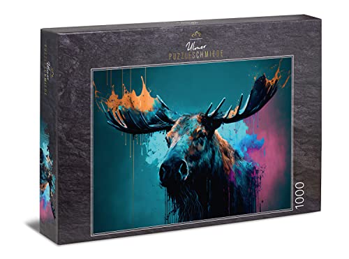 Ulmer Puzzleschmiede - Elch-Puzzle König des Nordens - Der mächtige Elch als abstraktes 1000 Teile Puzzle - aus der Puzzle-Kollektion Farben & Fantasy, Qualität Made in Germany von Ulmer Puzzleschmiede