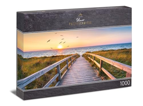 Ulmer Puzzleschmiede - Panorama-Puzzle 1000 Teile „Abendstunde auf Sylt - Nordsee-Motiv mit Sonnenuntergang über den Dünen am Strand von Sylt, Deutschland von Ulmer Puzzleschmiede