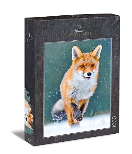 Ulmer Puzzleschmiede - Puzzle „Ab in den Süden“ – Klassisches 1000 Teile Puzzle – Puzzlemotiv vom Fuchs beim täglichen Beutezug in der schweren Winterzeit - EIN Puzzle aus der heimischen Natur von Ulmer Puzzleschmiede