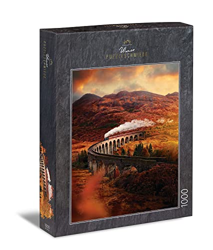 Ulmer Puzzleschmiede - Puzzle „Glenfinnan-Viadukt“ - Malerisches 1000 Teile Schottland-Puzzle – Das Eisenbahn-Viadukt in den schottischen Highlands - EIN bekanntes Film-Motiv als Puzzle von Ulmer Puzzleschmiede