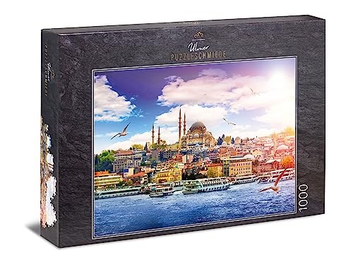 Ulmer Puzzleschmiede - Puzzle „Perle am Bosporus“ - Klassisches 1000 Teile Städte-Puzzle – Puzzlemotiv der Panorama-Ansicht von Istanbul - die Hauptstadt der Türkei als anspruchsvolles Puzzle von Ulmer Puzzleschmiede