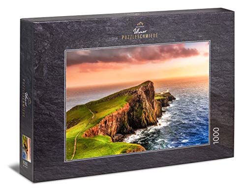 Ulmer Puzzleschmiede - Puzzle „Skye“ – Klassisches 1000 Teile Puzzle, Made in Germany – Puzzlemotiv von Neist Point mit Leuchtturm auf der Insel Skye, Schottland von Ulmer Puzzleschmiede