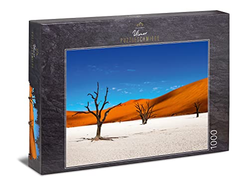 Ulmer Puzzleschmiede - Puzzle „Wüstenbäume“ - Eindrucksvolles 1000 Teile Puzzlemotiv aus Namibia – farbintensives Afrikapuzzle - Qualität Made in Germany von Ulmer Puzzleschmiede