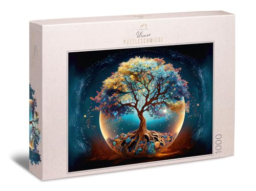 Ulmer Puzzleschmiede - Puzzle 1000 Teile „Mythischer Lebensbaum“ - Spirituelles Puzzlemotiv mit dem Baum des Lebens als Symbol für Kraft, Gesundheit & Unsterblichkeit - Puzzlequalität Made in Germany von Ulmer Puzzleschmiede