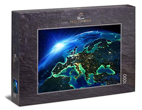 Ulmer Puzzleschmiede - Puzzle Lights of Europe - klassisches 1000 Teile Puzzle - spektakuläres Puzzlemotiv von Europa aus der Weltraum-Perspektive bei Nacht von Ulmer Puzzleschmiede