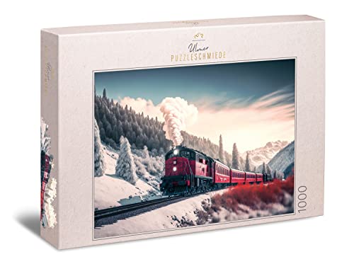 Ulmer Puzzleschmiede - Puzzle Polar-Express - Stimmungsvolles Eisenbahn-Motiv in der Winter-Landschaft - Klassisches Puzzle 1000 Teile - Puzzle-Qualität Made in Germany von Ulmer Puzzleschmiede