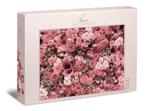 Ulmer Puzzleschmiede - Rosen-Puzzle „Rouge“ – Klassisches 1000 Teile Blumen-und -Blüten-Puzzle ganz in rot – das Puzzlemotiv für alle, die rote Rosen lieben und schwierige Puzzles Nicht scheuen von Ulmer Puzzleschmiede