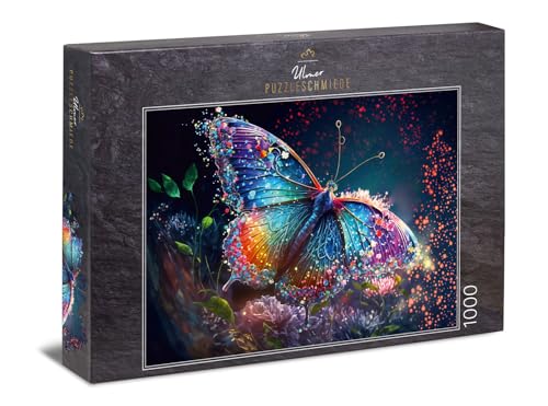 Ulmer Puzzleschmiede - Schmetterling-Puzzle Morgentau - 1000 Teile Puzzle mit filigran schillernden Konturen - Fantasievoller Schmetterling - Puzzle-Qualität Made in Germany von Ulmer Puzzleschmiede