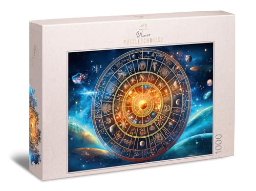 Ulmer Puzzleschmiede - Sternzeichen-Puzzle Zodiac - detailreiches Tierkreiszeichen-Puzzle mit den Abschnitten um die Sonnenbahn - Astrologie-Puzzle mit 1000 Teilen, Qualität Made in Germany von Ulmer Puzzleschmiede