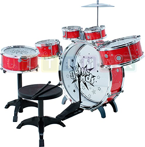 Ultimar Steinbach Kinderschlagzeug, Schlagzeug mit Hocker und 2 Trommelstöcken, Schlagzeug Drumset, Kinder Trommel - Set Schlagzeug Drumset 9-TLG - ROT von Ultimar