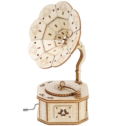 3D Holz Puzzle Hand Gekröpft Gramophone Phonographen Modell, 3D Holz Puzzle-Klassisches Grammophon, Holzpuzzle Erwachsene Modellbausatz für Männer Frauen Geschenkidee von Ultino