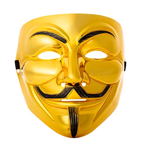 Ultra 2 Gold Erwachsene Guy Fawkes Maske Hacker Anonymous Halloween Verkleidung Erwachsene Kinder Kostüm Spielen Anon Maske Verkleidung Erwachsene Kinder Gesichtsmaske Kostüm Party Requisiten von UltraByEasyPeasyStore