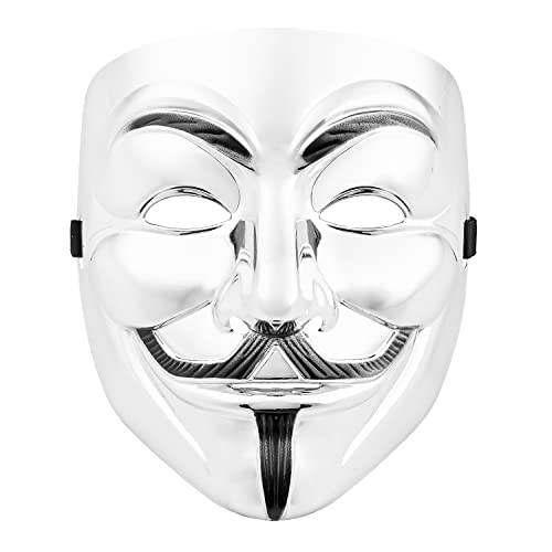 Ultra 2 Silber Erwachsene Guy Fawkes Maske Hacker Anonymous Halloween Verkleidung Erwachsene Kinder Kostüm Spielen Anon Maske Verkleidung Erwachsene Kinder Gesichtsmaske Kostüm Party Requisiten von UltraByEasyPeasyStore