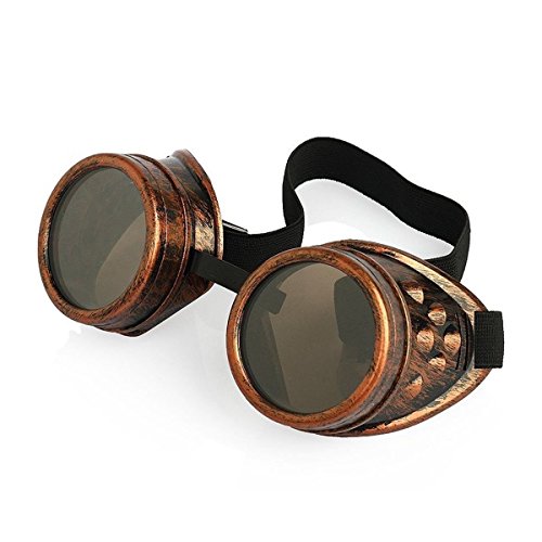 Ultra Bronze mit Braunen Gläsern Steampunk-Brille Herren-Damen Cyber-Brille Viktorianischer Punk Schweißen Cosplay-Brille Goth, Rustikal Niet Runde Brille Fliegende Brille Kostüm-Pilotenbrille von UltraByEasyPeasyStore