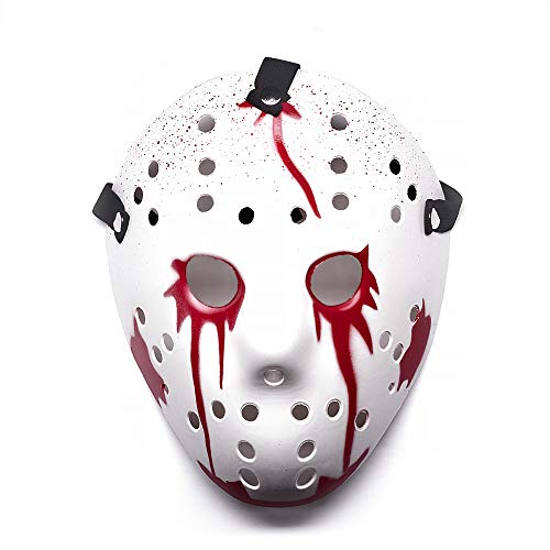 Ultra Blood Red and White Bloodied Erwachsene Maske Halloween Killer Maske Hockey Maske Festival Hacker Masken Kostüm Kostüm vS Cosplay Horror Herren Damen Halloween Scary Gesichtsmaske Erwachsene von UltraByEasyPeasyStore