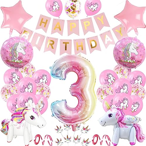 Einhorn Kinder Geburtstag Ballon Set für Mädchen digitale Aluminium Film Ballons (3 Jahre) von Umbrean