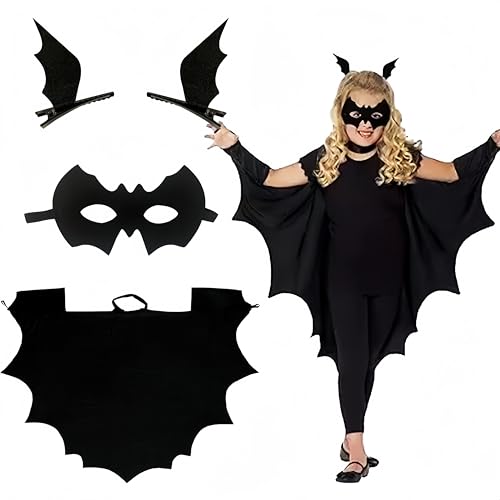 Umbrean Fledermaus kostüm kinder mädchen mit Fledermaus Maske in Schwarz, Halloween Fledermausflügel Haarspangen (110) von Umbrean