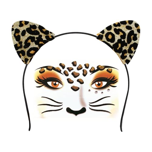 Leopardenohren – Gepardenohren, Leopardenmuster, glitzernde Katzenohren, Stirnband mit Katzengesicht, Katzenohren, Halloween, Leopardenmuster, Leopardenohren, flauschig, für Weihnachten von Umimiss