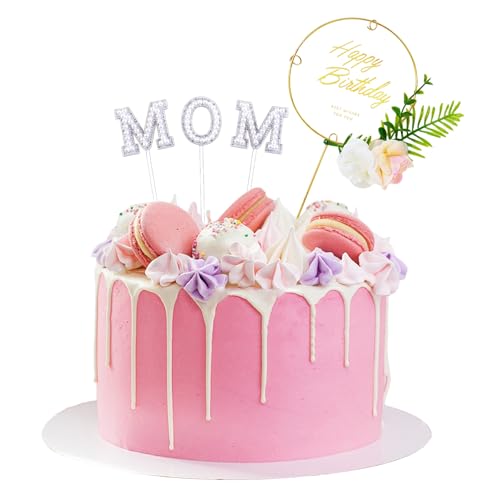 Umimiss Happy Birthday Mum Cake Topper - Floral Flower Peal Mom Cake Decoration Mom Birthday Party Mother's Day Cake Topper, Happy Birthday Mum Favor Party Decoration Cake Toppers von Umimiss