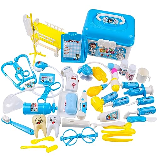 Umitive Arztkoffer für Kinder, Arzt Spielzeug mit Stethoskop, Thermometer, Spritze und praktischem Tragegriff, Arztkoffer Kinder ab 3 Jahre , Blu von Umitive