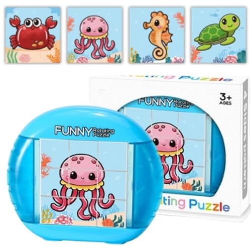 Rotierendes Puzzle,Drehbares Puzzle,Drehbares 3D Puzzle Mit 9 Teile,Würfelpuzzle Kinderpuzzle,Geduldspiele Lernspielzeug Rotierendes Puzzle Ab 1 2 3 4 5 6 Jahre (Meereslebewesen) von Umllpet