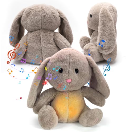 Schlummer Kuscheltier Hase, Ostern Geburtstag Schlummer Kuscheltier mit Herzschlag Atembewegung und Musik, Schlummer Hase Plüschtier, Einschlafhilfe für Neugeborene, Baby Geschenk für Babypartys von Umllpet