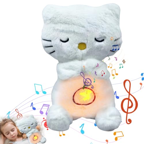 Schlummer Kuscheltier mit Herzschlag, Katze Schlummer Plüschtie Tier Kuscheltier Katze mit Herzschlag Musik, Schlummertier Plüschtier Spielzeug Schlummerotter für Neugeborenen Kinde Erwachsene von Umllpet