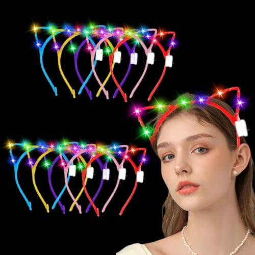 Umllpet 10 Pcs Haarreifen Blinkend, Haarreif Leuchtendes Stirnband, Bunt Leucht Hairband für Mädchen Kinder, Blinkende Kopfschmuck, Festival Beleuchtete Stirnbänder für Fasching Party Hochzeit Dekor von Umllpet