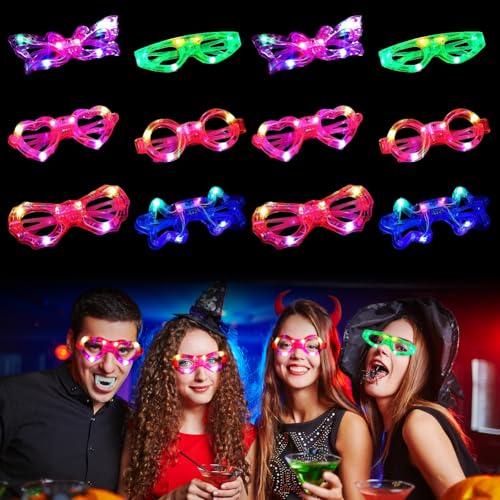 Umllpet Led Brille Party Brille, 12 Stück Leuchtende Brillen Mitgebsel Kindergeburtstag Gastgeschenke Leuchtspielzeug Kinder Rave Neon Party Gadgets Give Aways für Geburtstag Halloween Karneval von Umllpet